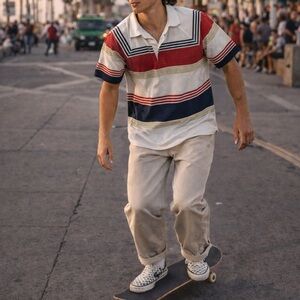 Vintage 70s/80s Distressed Super Thin Striped Polo